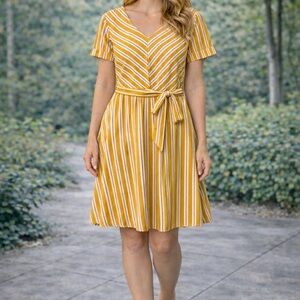 A New Day Yellow & White Striped Wrap-Style Dress | XS | Summer Dress